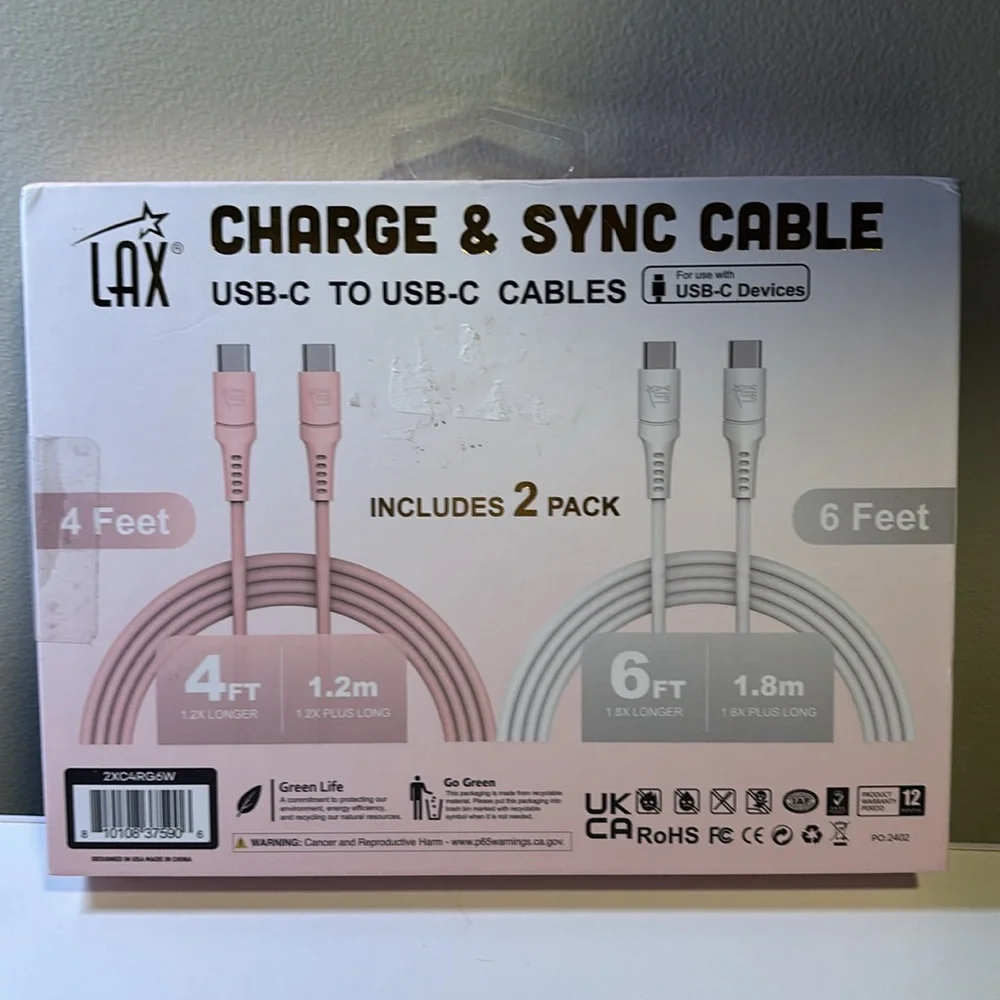 LAX 2 Pack USB-C to USB-C Cables